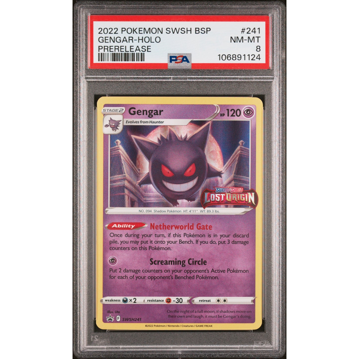 2022 POKEMON SWSH BLACK STAR PROMO #241 GENGAR-HOLO PRERELEASE